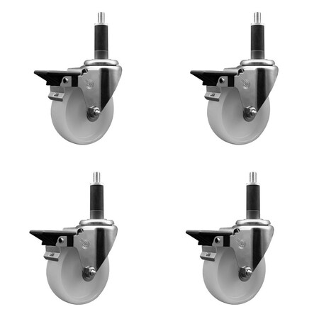 Service Caster 4'' Nylon Swivel 1'' Expanding Stem Caster Set with Brake, 4PK SCC-EX20S414-NYS-PLB-1-4